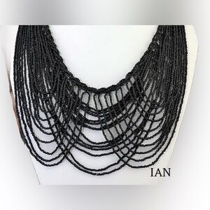 IAN Art Deco Style vintage Black Beaded Necklace